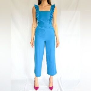 Brand New Lily Blue Sleevelesa Ruffle Jumpsuit Size 36 US S